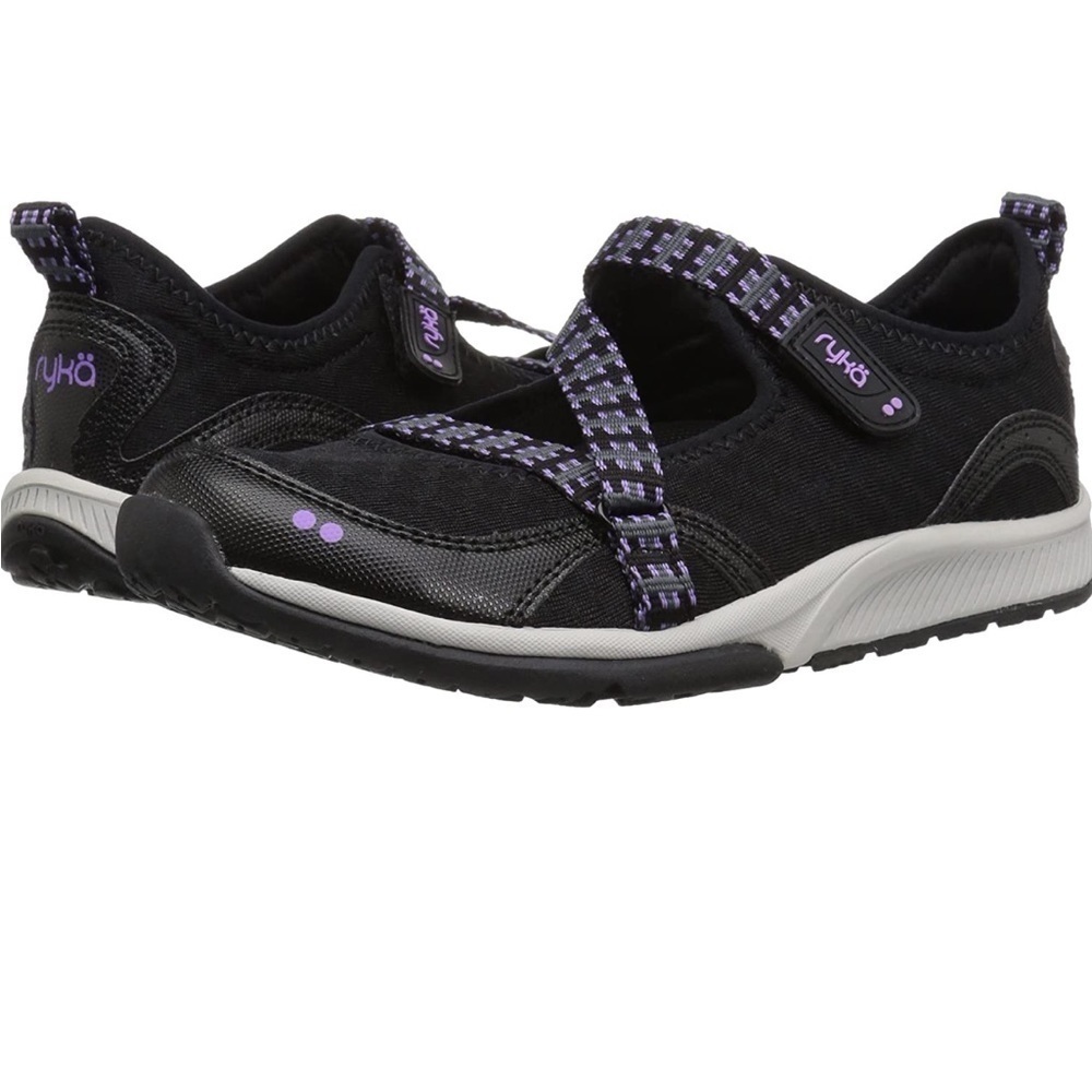 RYKA Kailee Black Purple Mesh Mary Janes Slip On Comfort Shoes,Size 6W